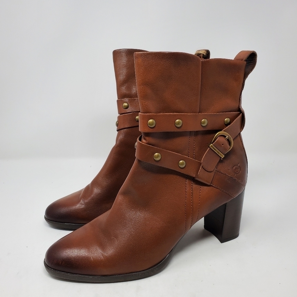 Born Emma Block Heel Bootie Cognac Brown Leather Women's Size 11M NEW - Picture 3 of 9
